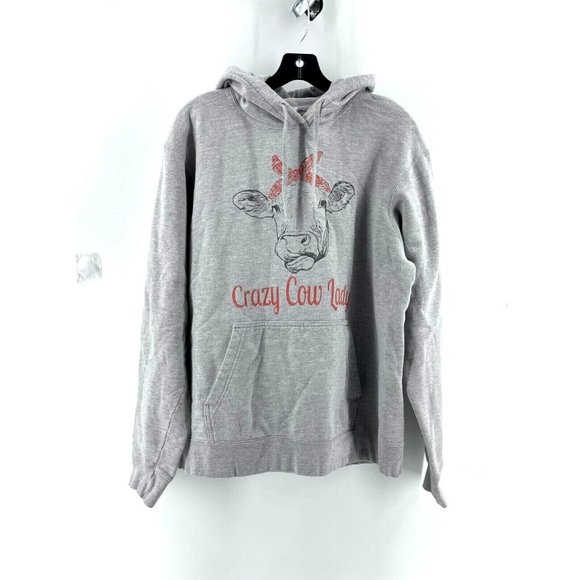 Crazy Cow Lady Rosie Women's Gray Pullover Graphic Hoodie Sweatshirt Size L - Picture 1 of 10